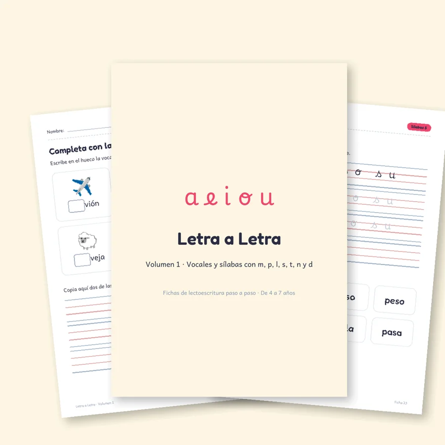 Cuaderno Letra a Letra, volumen 1, con fichas de vocales y sílabas
