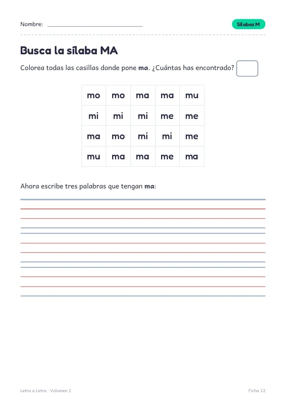 Ficha de buscar la sílaba